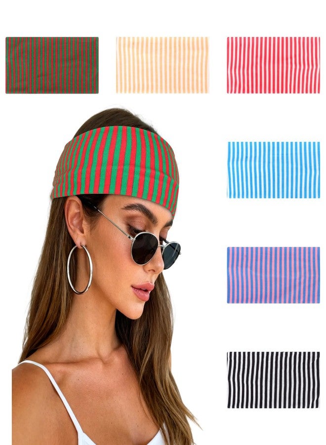 KIUEZIR 6PCS Wide Headband for Women Non Slip Fashion Striped Headband Elastic Stretchy Fashion Workout Yoga Hair Bands for Women's Hair Accessories - Image 1